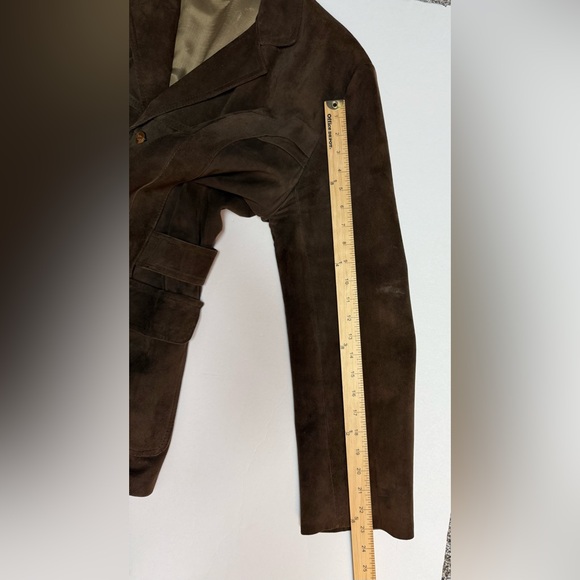 Men's Vintage Brown Suede Jacket, belt and pockets, L - Picture 8 of 16